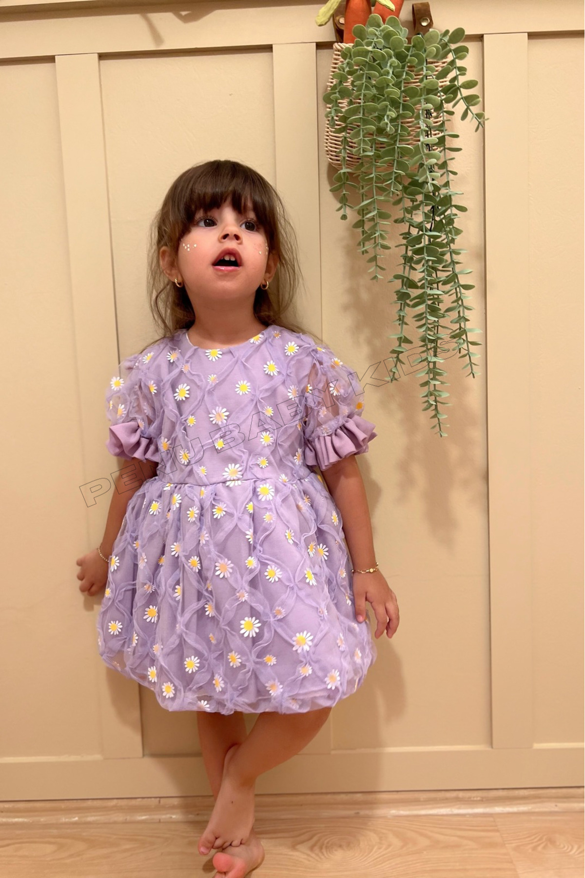 penu baby kids Lila Papatya Nakış Işlemeli Kısa Kol Kız Bebek - Çocuk Elbise - Elisa fotoğrafı 5 (önizleme)