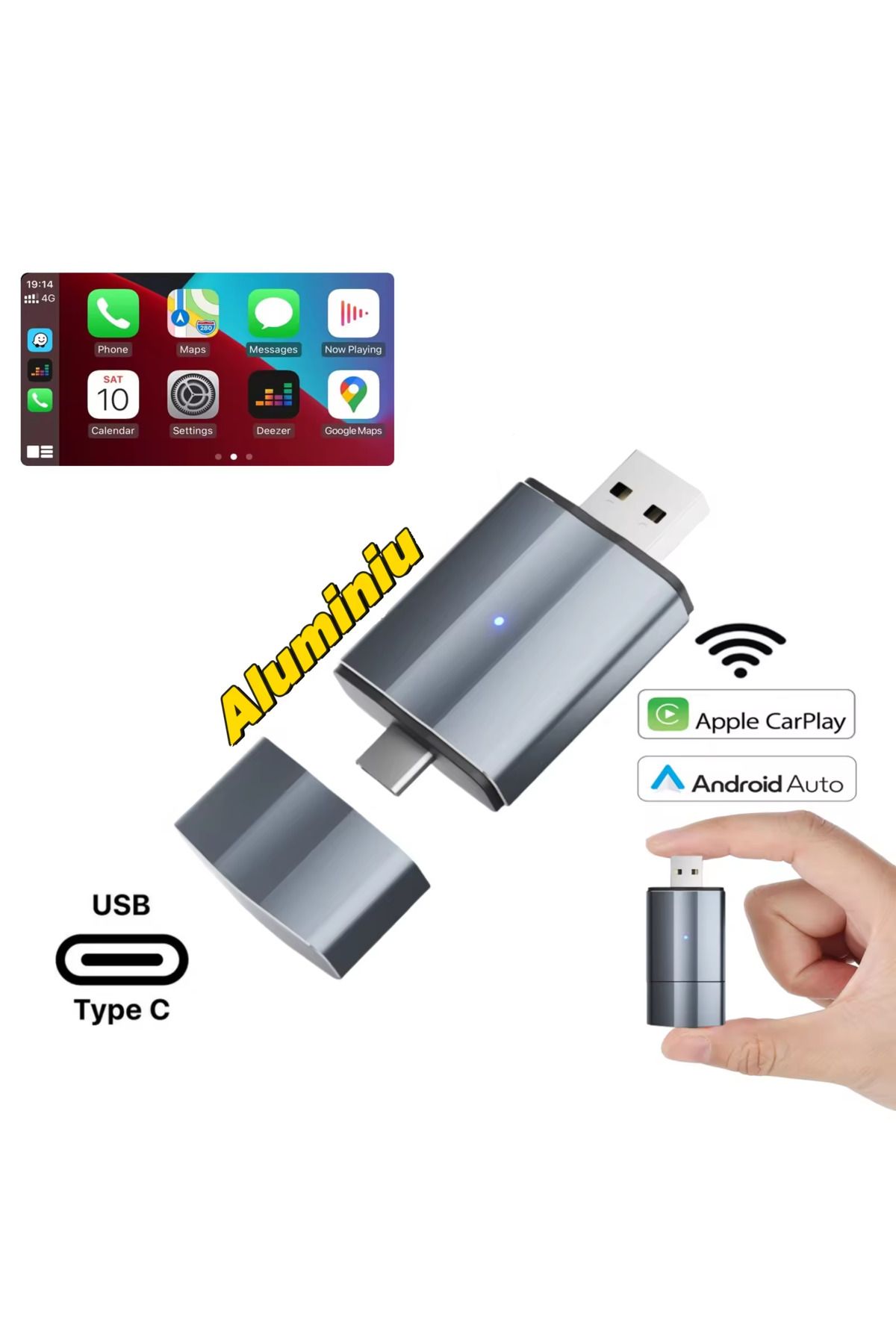 zyteq-Wireless adapter CarPlay & Android Auto ZYTEQ® 2-in-1, Plug-and-Play, WiFi 5GHz, BT, compact, gray 3