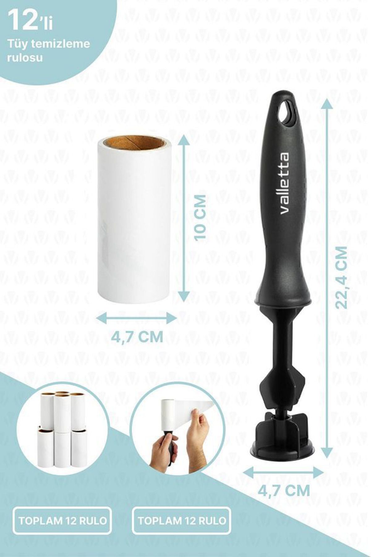 valletta-Alamos 12 Pieces Lint Collector with Refill Roller Total 360 Sheets of Adhesive Paper 4