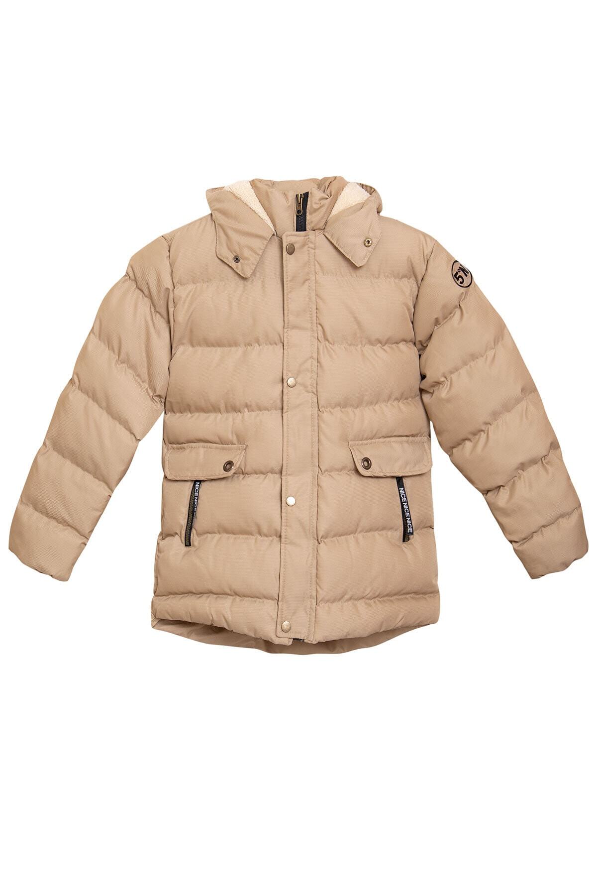 Mika Bebek & Çocuk Kalın Elyaf Dolgulu Su Rüzgar Ve Yağmur Geçirmez Kapüşonlu Bej Erkek Çocuk Kışlık Lüks Şişme Mont fotoğrafı 2 (önizleme)