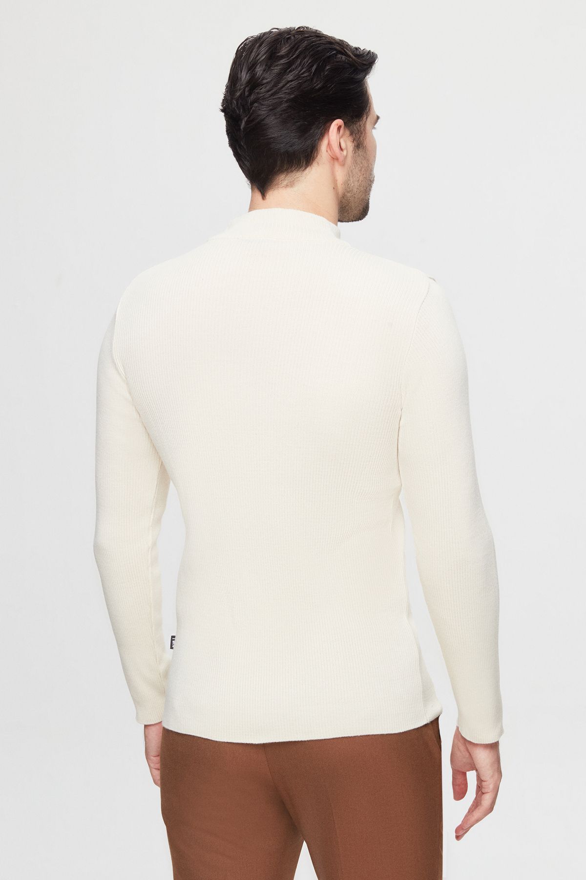 Twn-Екрю Slim Fit Плетена вълнена пуловер 4