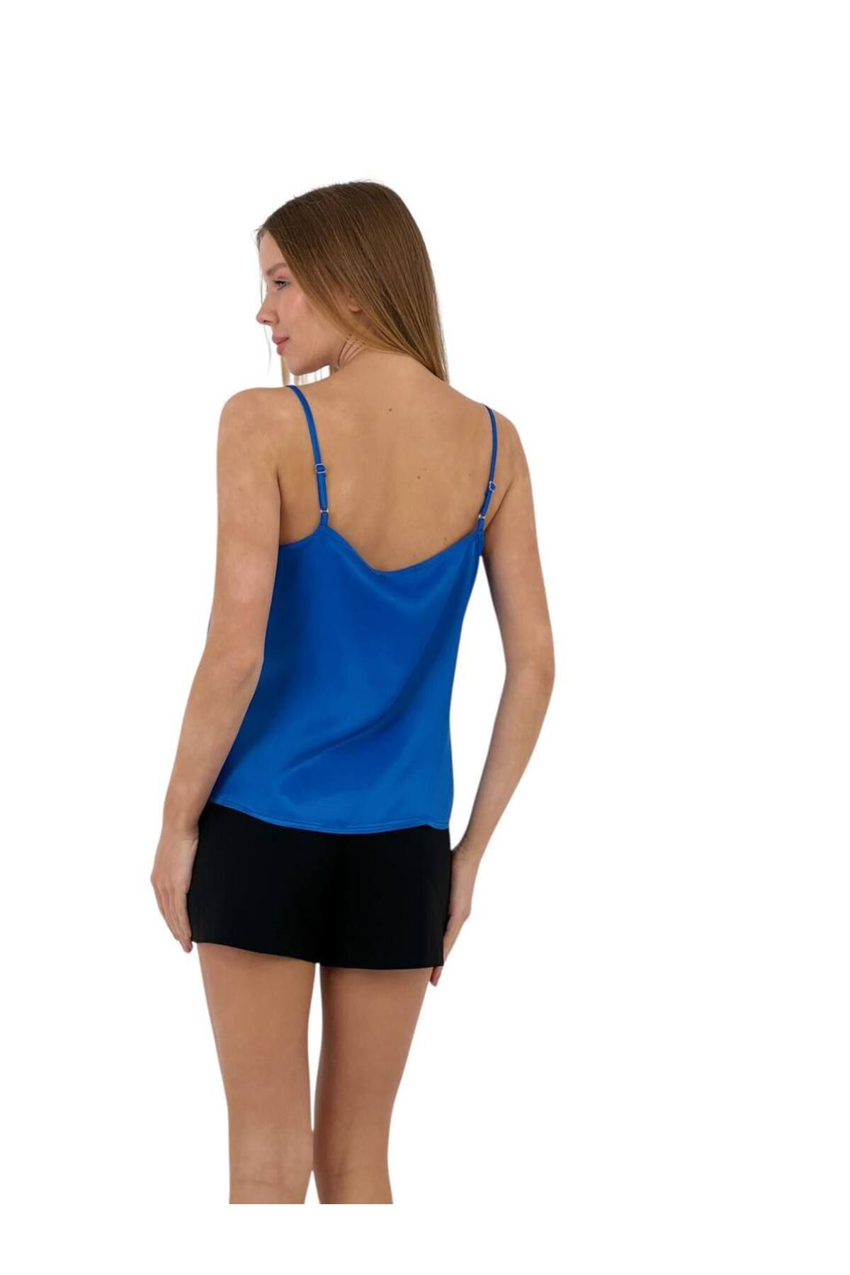 Miss Poem-Women's Thin Strap Summer Backless Blue Blouse 6