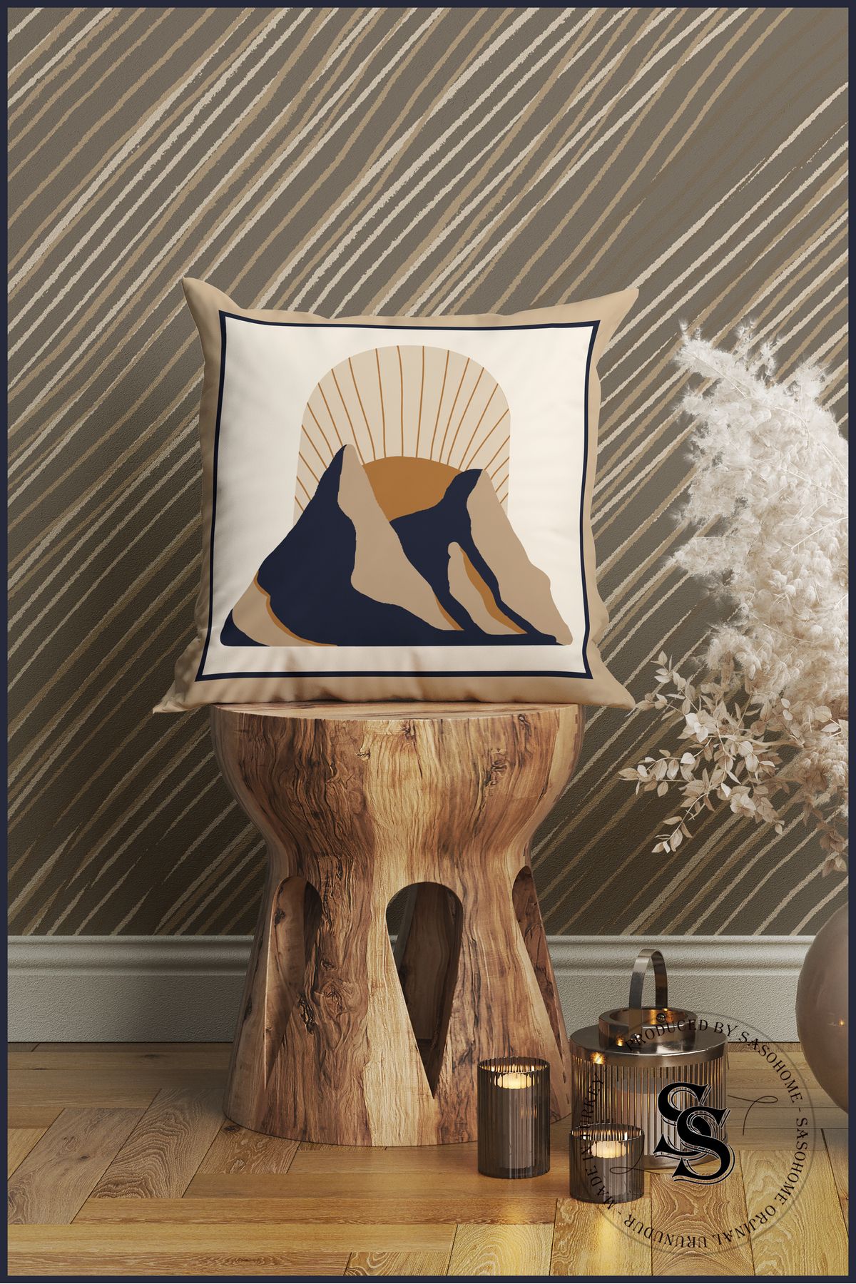 SasoHome-Set of 4 Digital Printed Throw Pillow Covers with Modern Ethnic Objects Pattern on a Cream Background 4