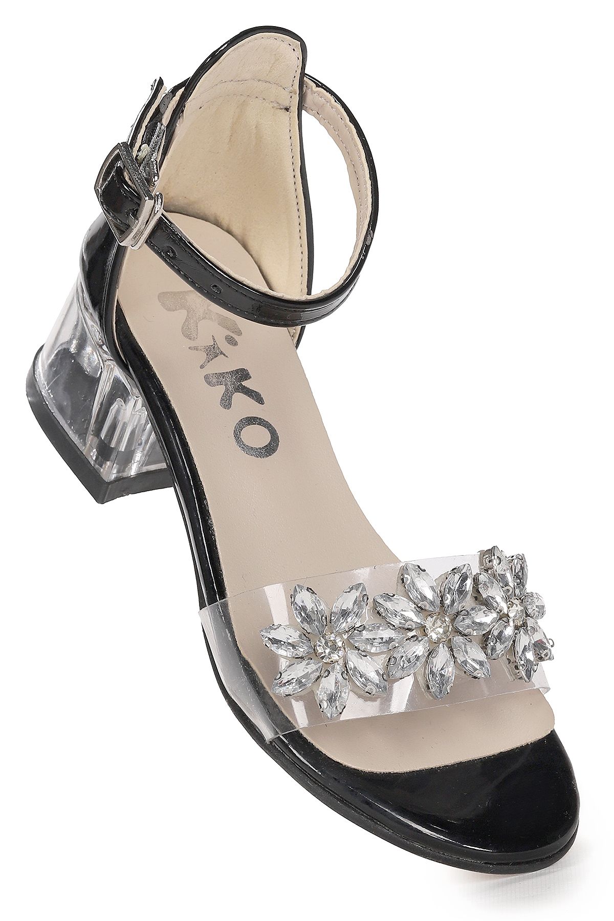 Kiko Kids-Yangu Patent Leather Stone Girl's 3 cm Transparent Heeled Sandals Evening Dress Shoes 1