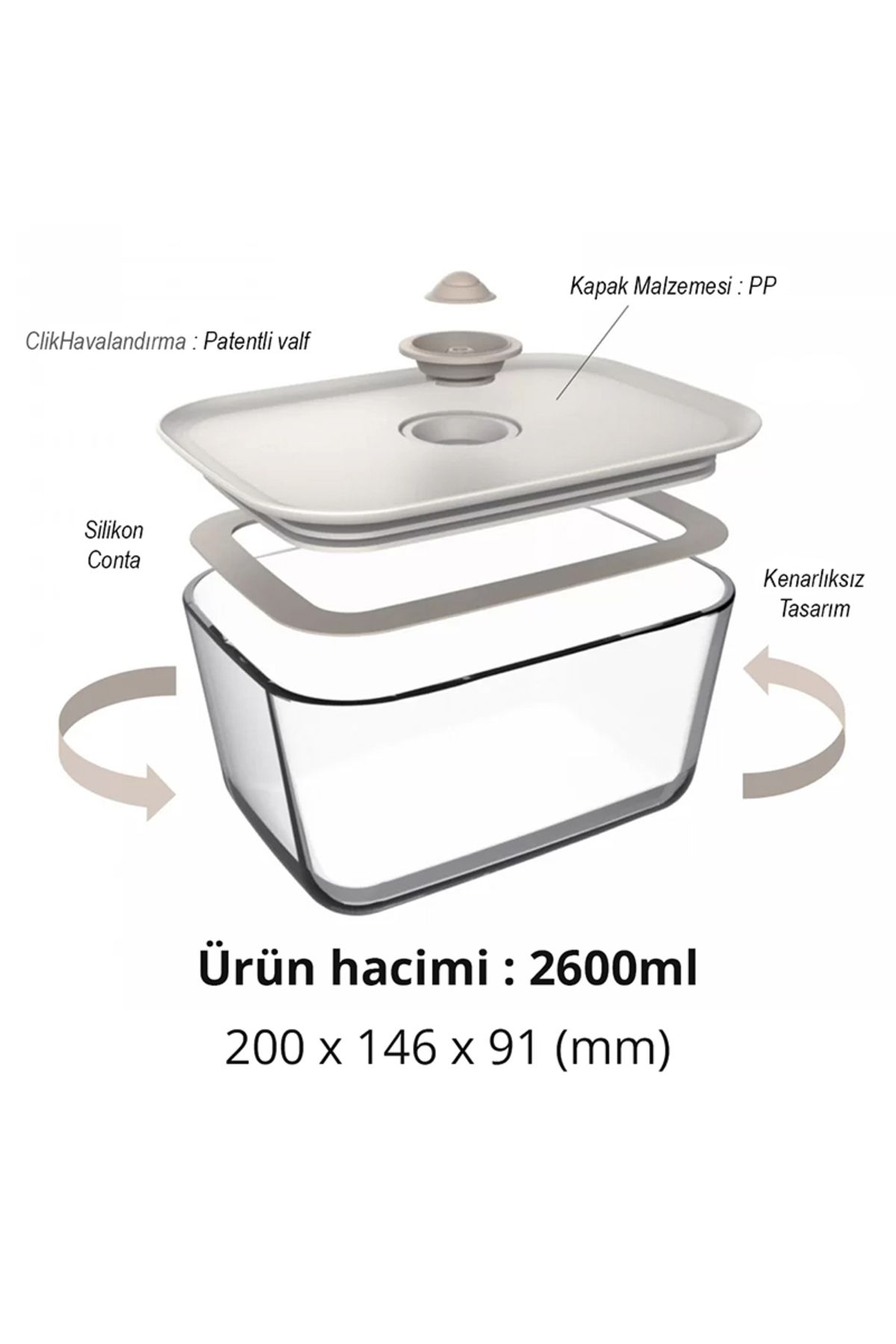NEOFLAM-Beige Fika Clığı 2600ml Rectangular Storage Container 3