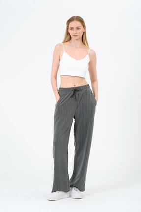 Rich Kadın Yüksek Bel Çizgili Palazzo Pantalon