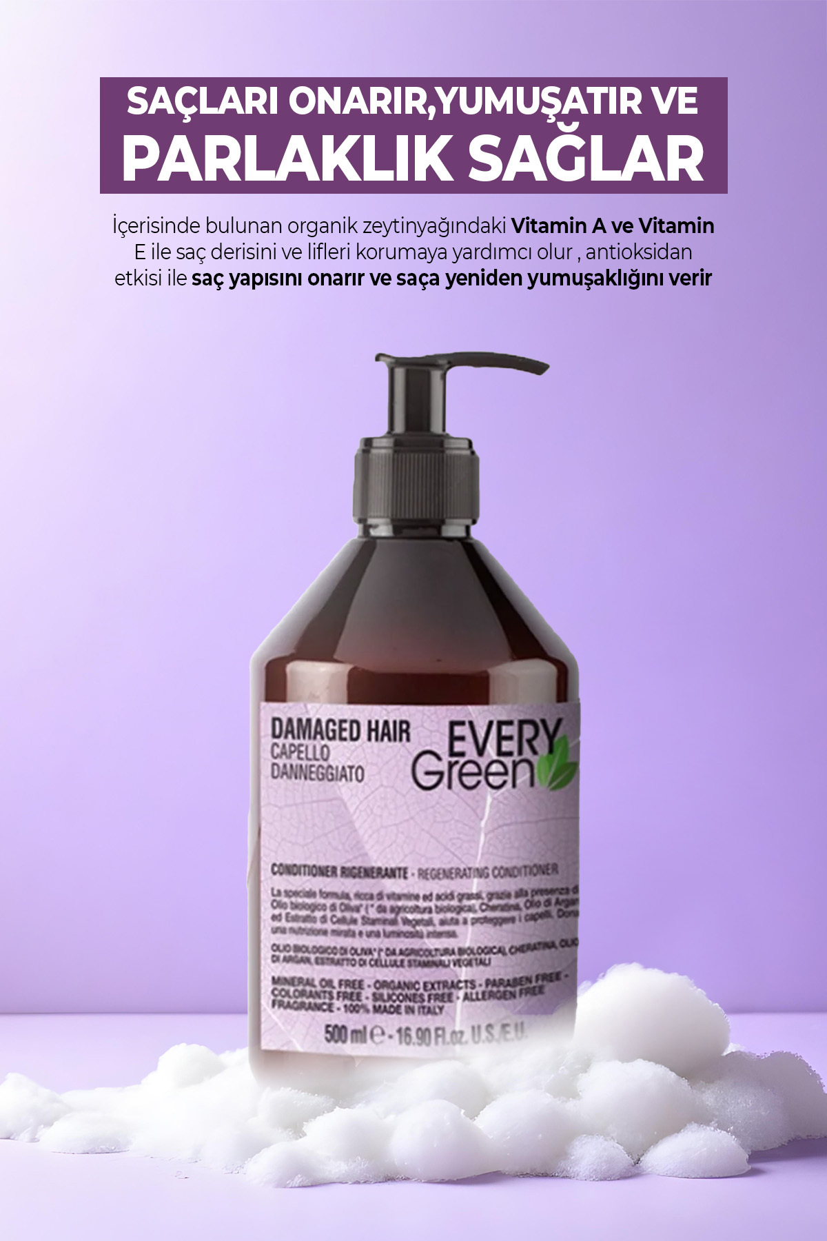 EV Damaged Hair Yıpranmış Saçlar İçin Onarıcı Saç Kremi 500 ml — EVERY-93750 — تصویر 2 از 5