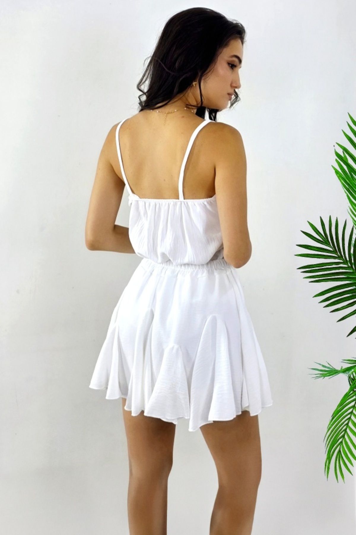 FashionForYou-Calipso summer set with crepe texture, with top and 3D effect trouser skirt, WHITE, Size S/M, S/M 3