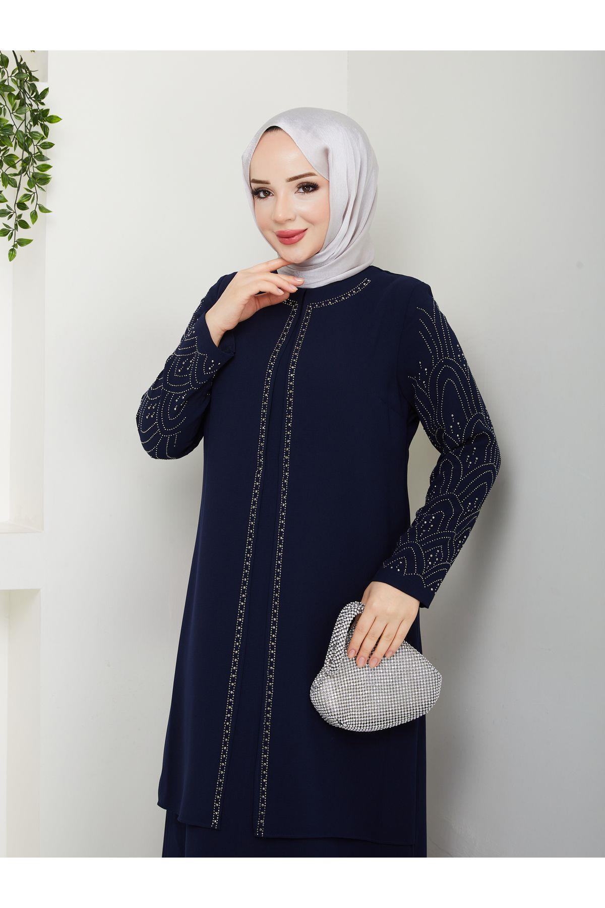Plus Size Mother Dress with Gemstone Sleeves