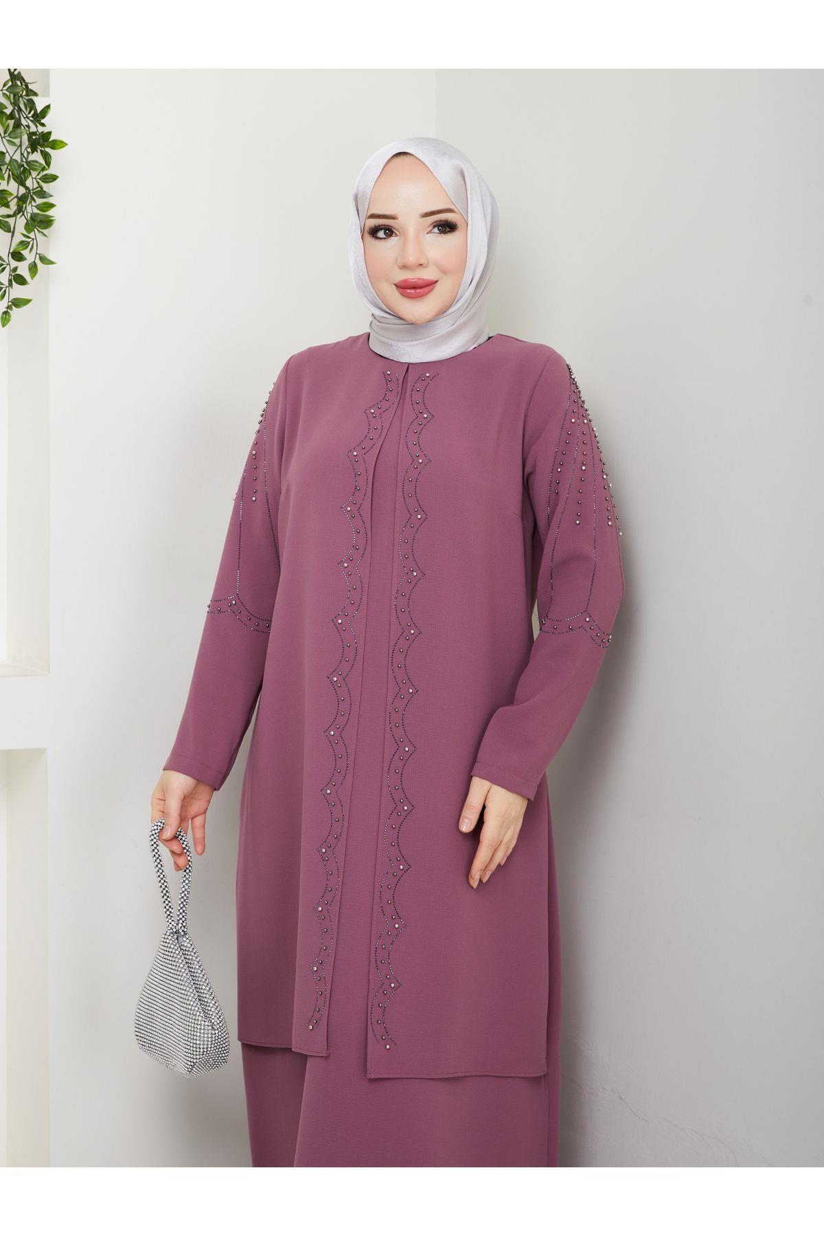 Plus Size Mother Dress with Fan Gemstone