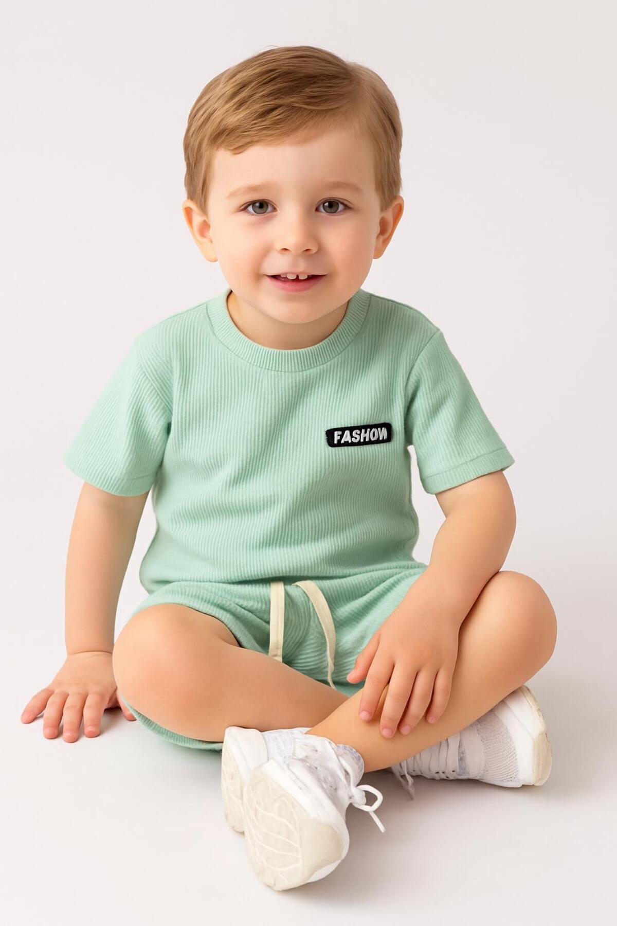 nevrankids Waffle Fashıon Yazlık Şortlu Takım 6 Ay - 3 Yaş Açık Yeşil fotoğrafı 2 (önizleme)