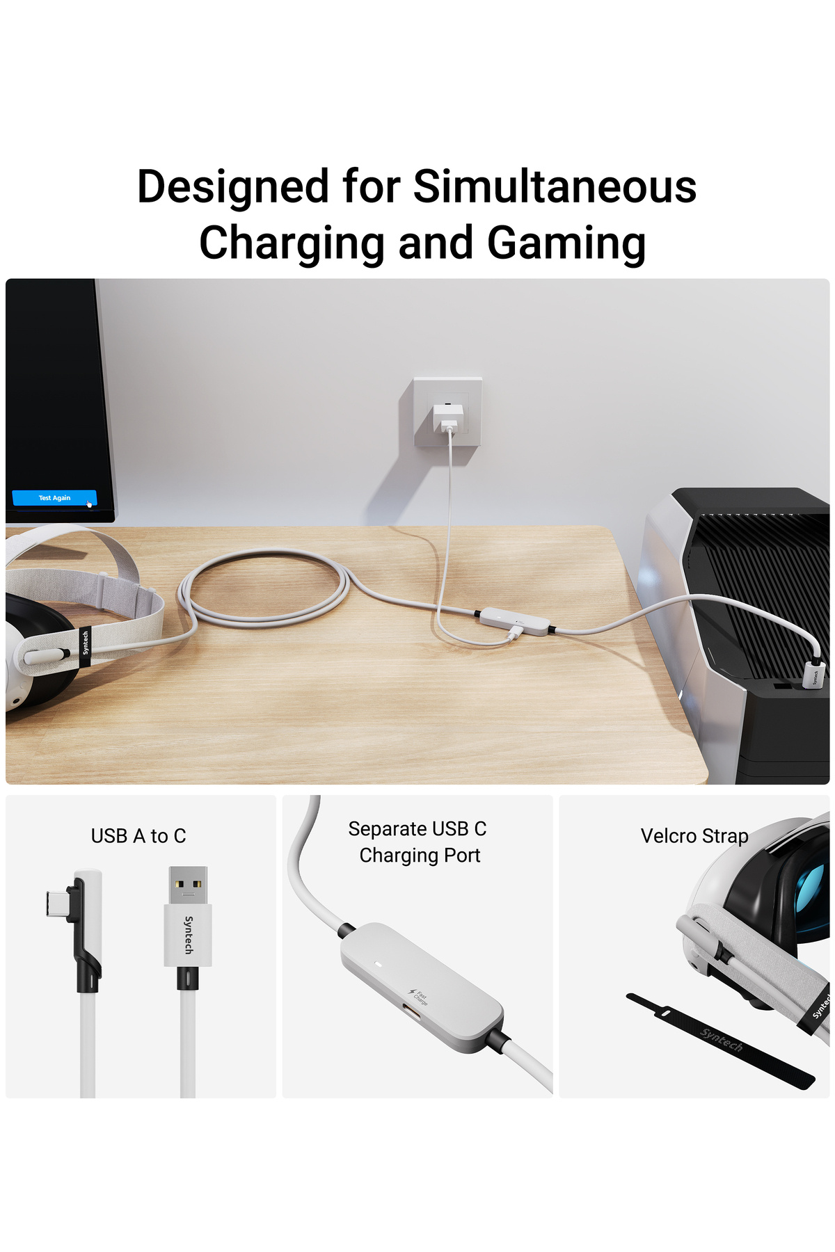 SYNTECH-| VR Headset Fast Charging Link Cable 5M | White 3