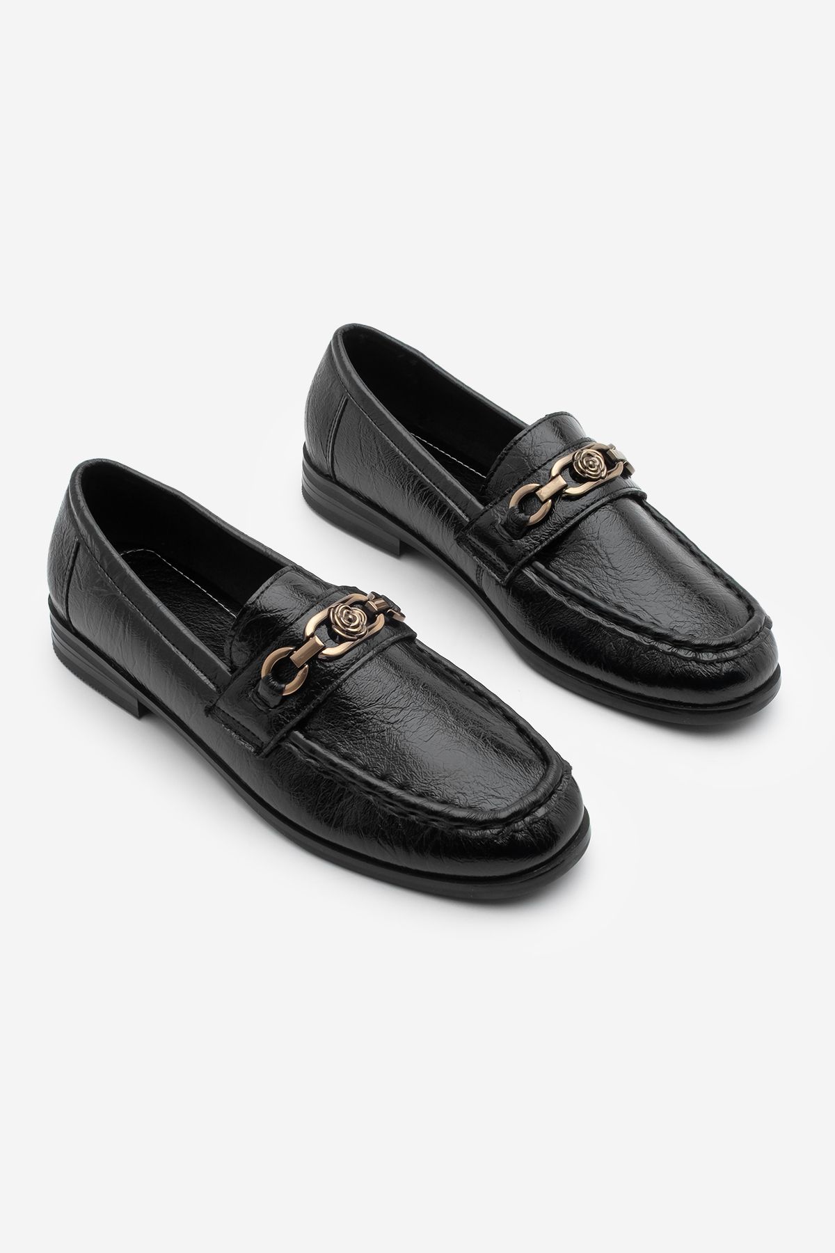 Marjin-Damen Loafer Blunt Toe Schnalle Freizeitschuhe Barfin Schwarz 5