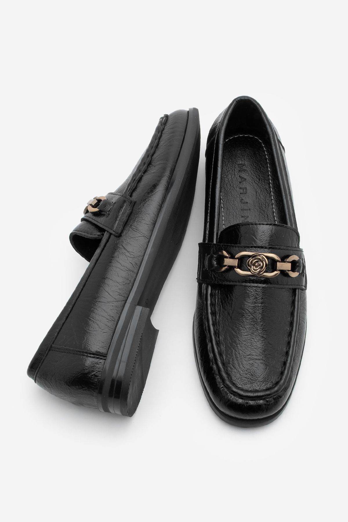 Marjin-Damen Loafer Blunt Toe Schnalle Freizeitschuhe Barfin Schwarz 8