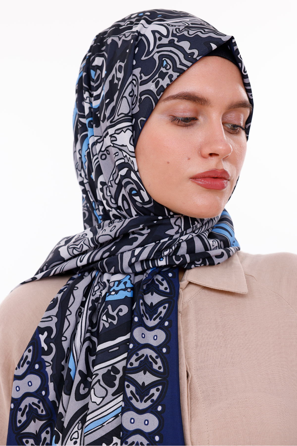 tarzınısec-Retro Patterned Women's Shawl Blue Estascarf 3