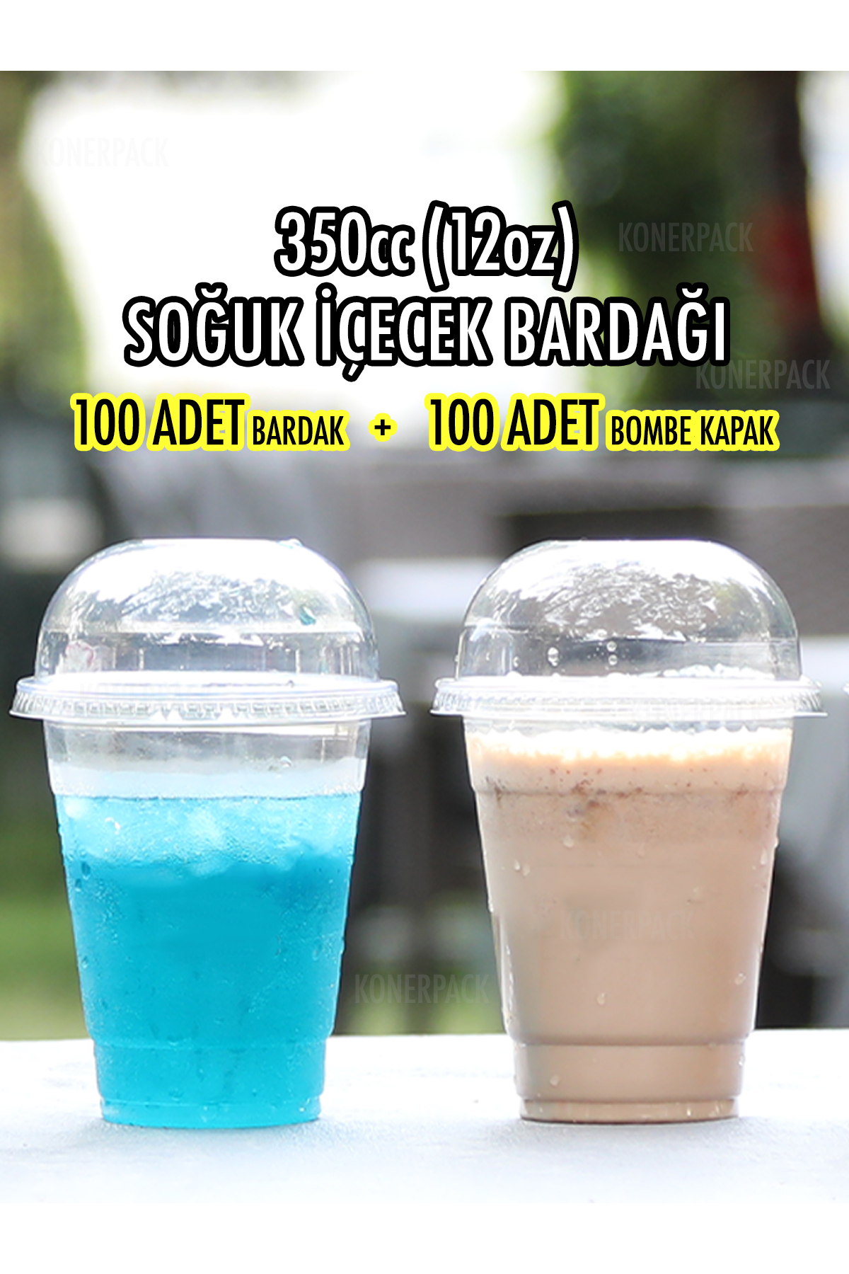 100 Adet Milkshake Bardağı,plastik Soğuk Içecek Bardağı 350cc-kapak Dahil — Koksal Pack — Plastik Bardak