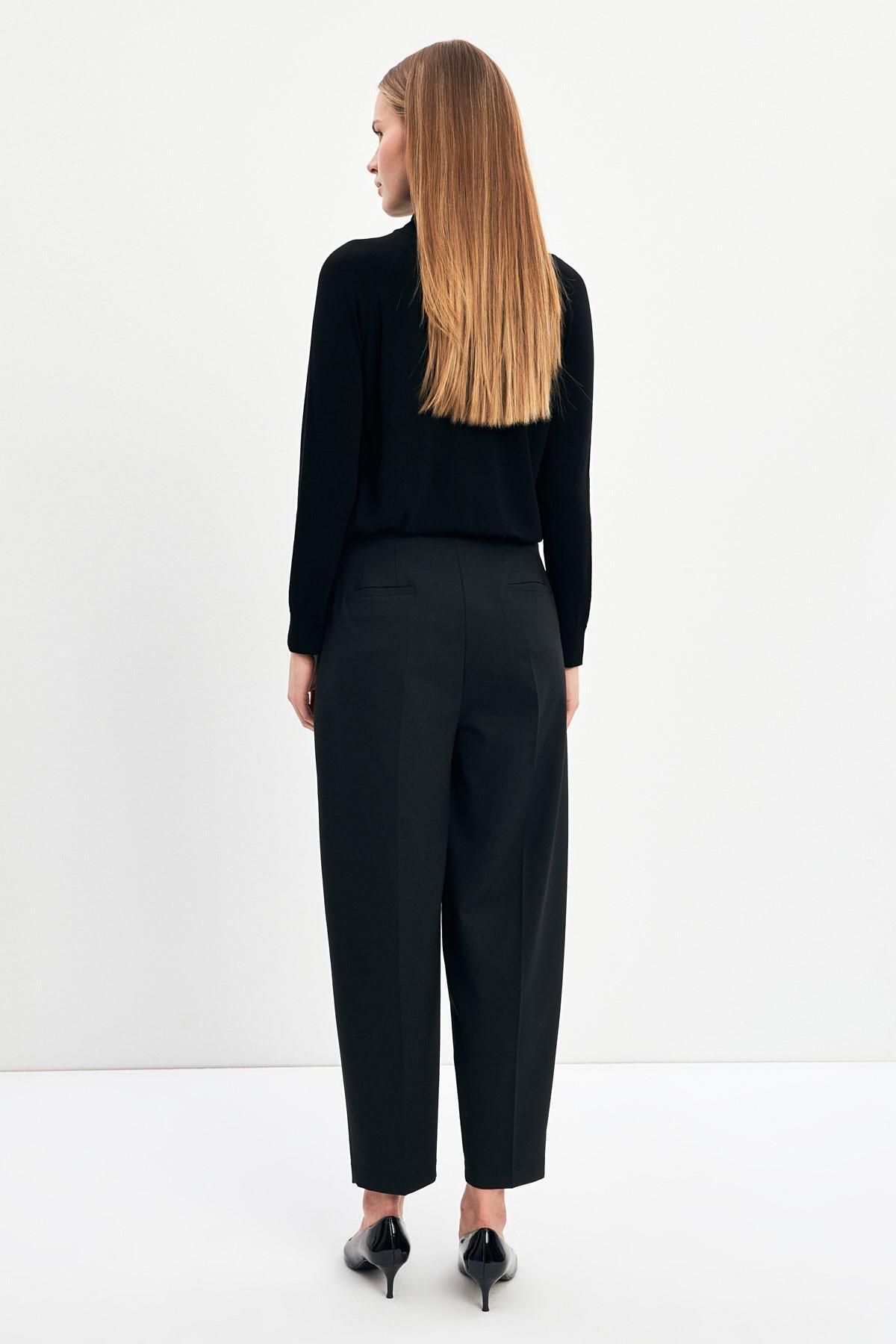 Setre-Black Waist and Pleat Detailed Belted Trousers 5