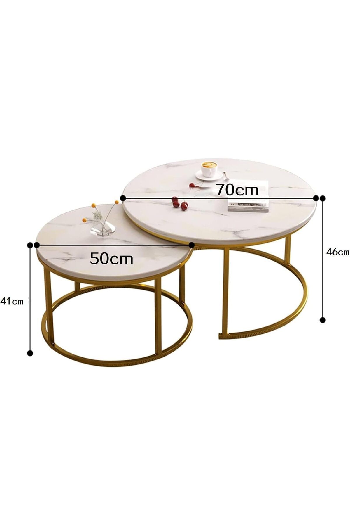Generic-Modern Nesting Coffee Table Set of 2 Wooden Side Table Minimalist Round Nesting Table Sturdy Steel F 2
