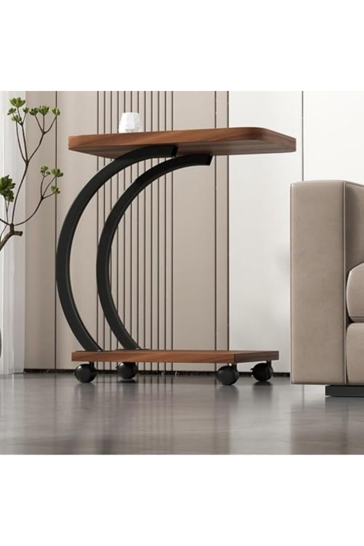 Generic-C Shaped Side end Table With Wheels, Sofa end Table, 2 Layer Wooden top Tray for Living Room Bedroom 5