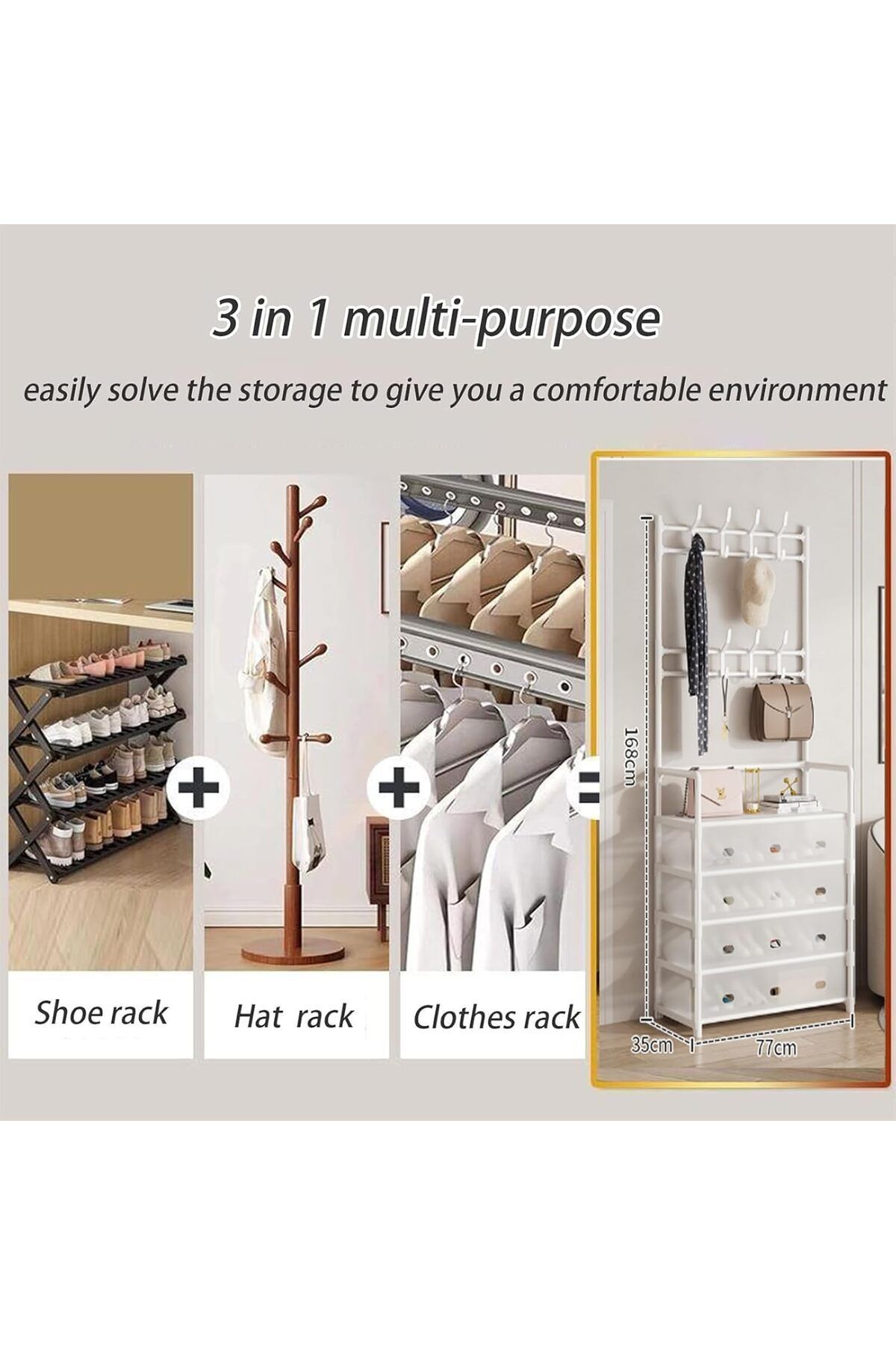 Generic-5-Tier Coat and Shoe Rack, 3-in-1 Hanger, Doorway Shelf Storage, Multi-functional Entryway Organizer 5