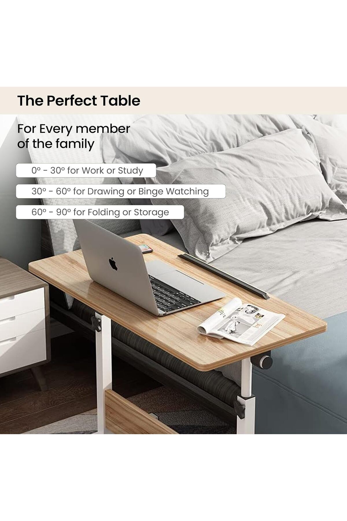 Generic-Multipurpose Manual Height Adjustable, Movable Desk with Wheels for Home, Office, Couch, Bedside Tab 7