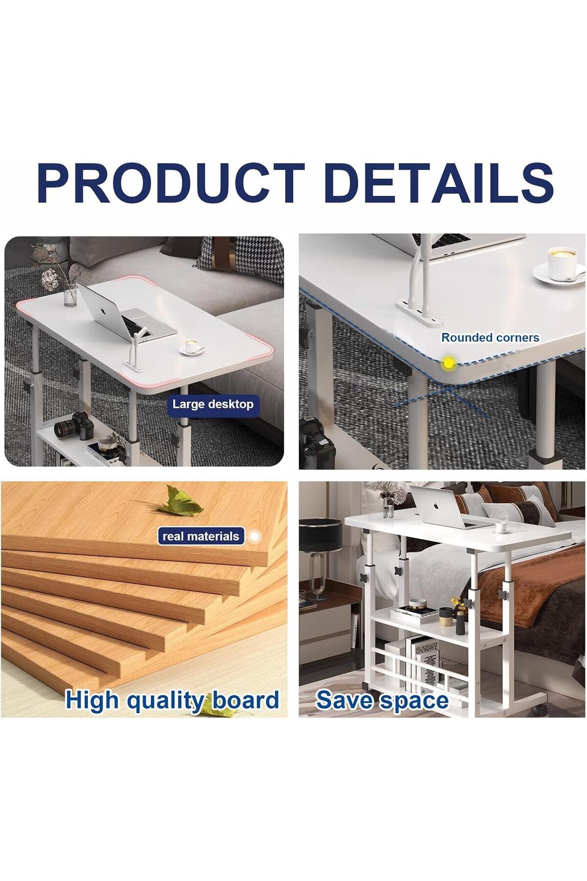 Generic-Adjustable Height Desk with Wheels and Storage Rack - Mobile Stand Up Desk for Small Spaces, Rolling 7