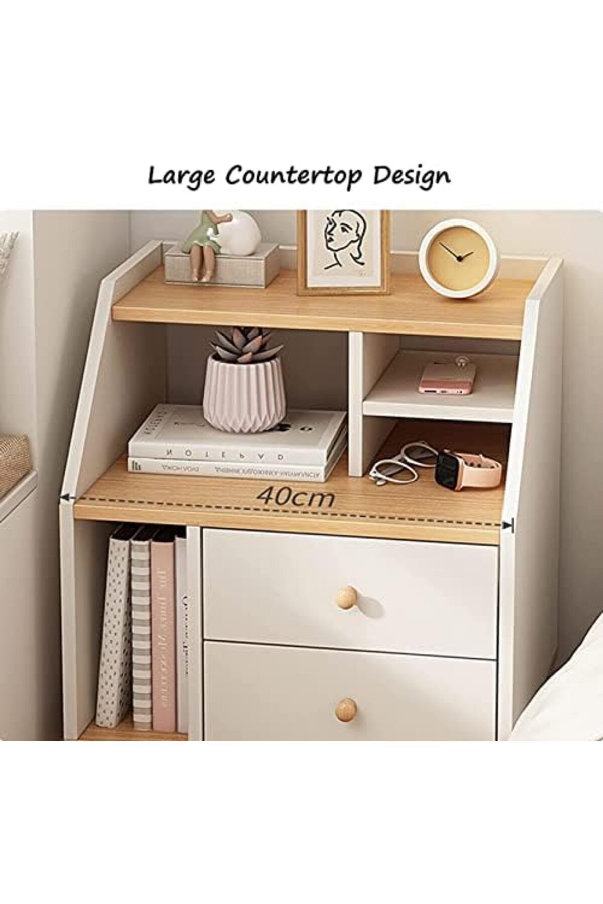 Generic-Bedside Cabinet, Bedside Tables Multi-Functional Modern Bedside Table with 2 Drawers and Open Shelf 8