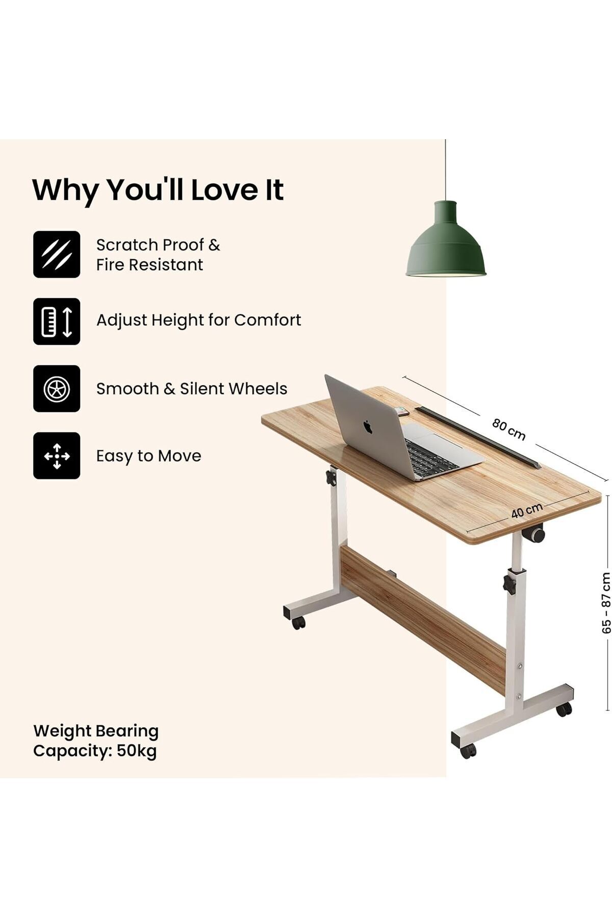 Generic-Multipurpose Manual Height Adjustable, Movable Desk with Wheels for Home, Office, Couch, Bedside Tab 3