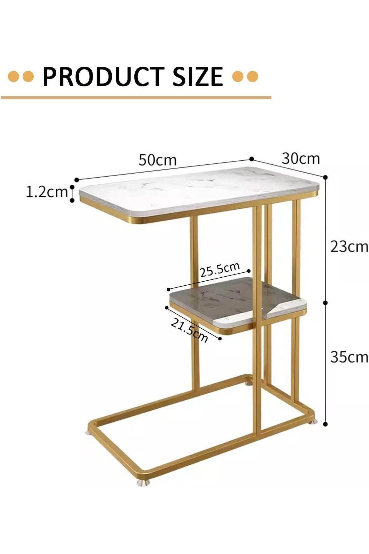 Generic-MOZOGOT 2-Tier C Shaped End Table Sofa Side Table with Metal Frame, Gold Snack Couch Table for Small 2