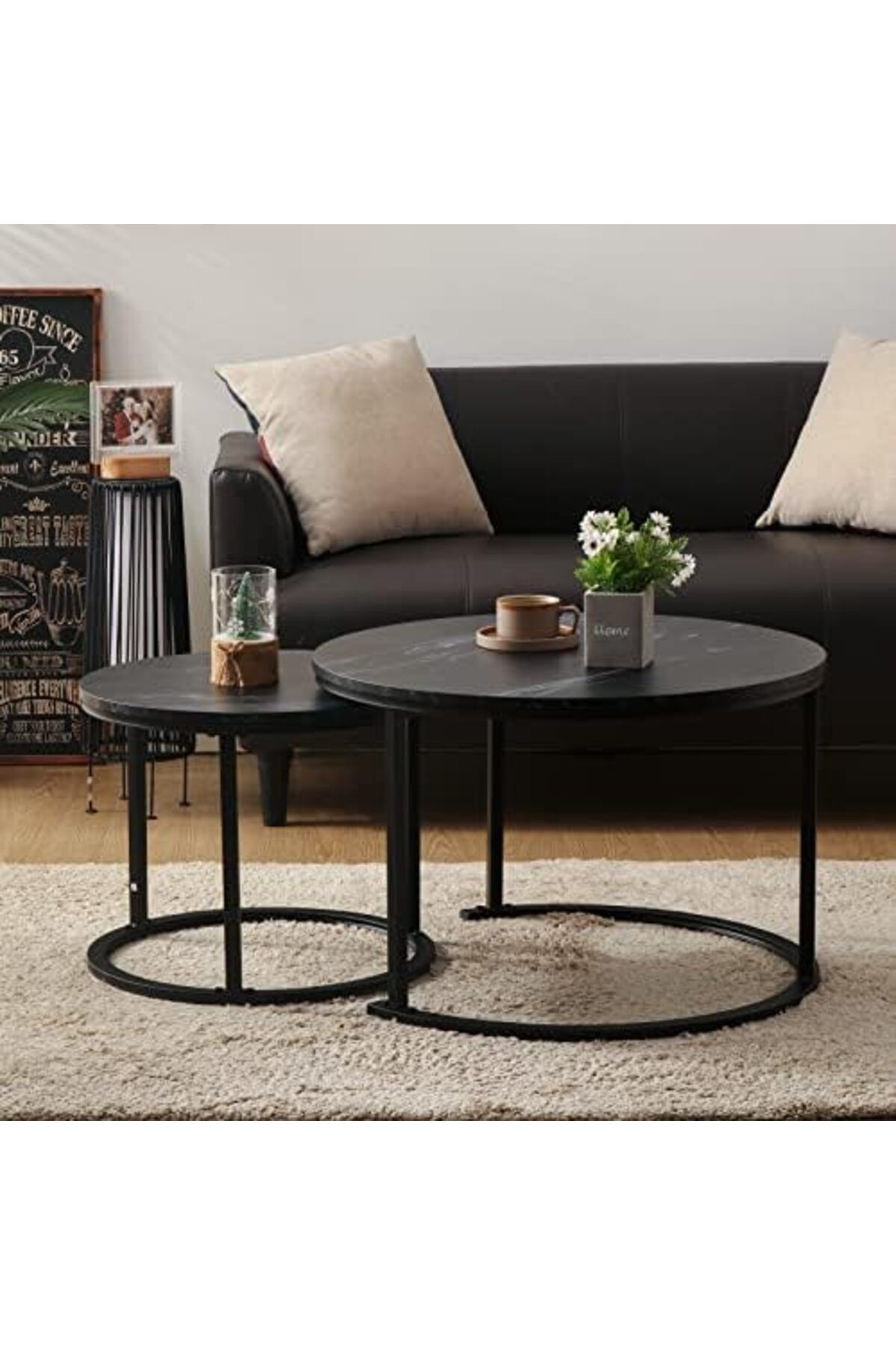 Generic-Small Round Nesting Coffee Table 27" Wood and Metal Stacking Coffee Tables for Compact Spaces, Black 6