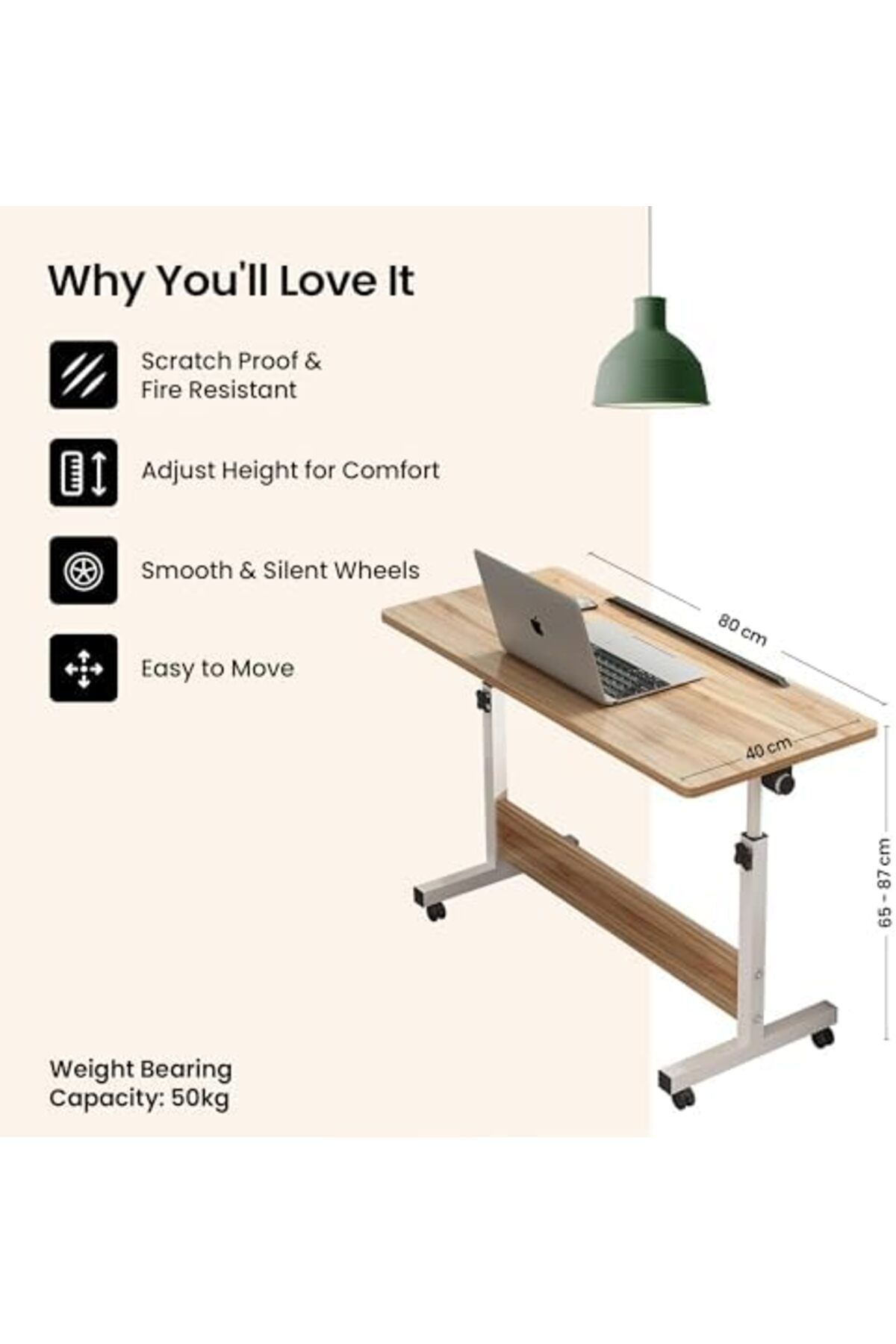 Generic-Multipurpose Manual Height Adjustable, Movable Desk with Wheels for Home, Office, Couch, Bedside Tab 4