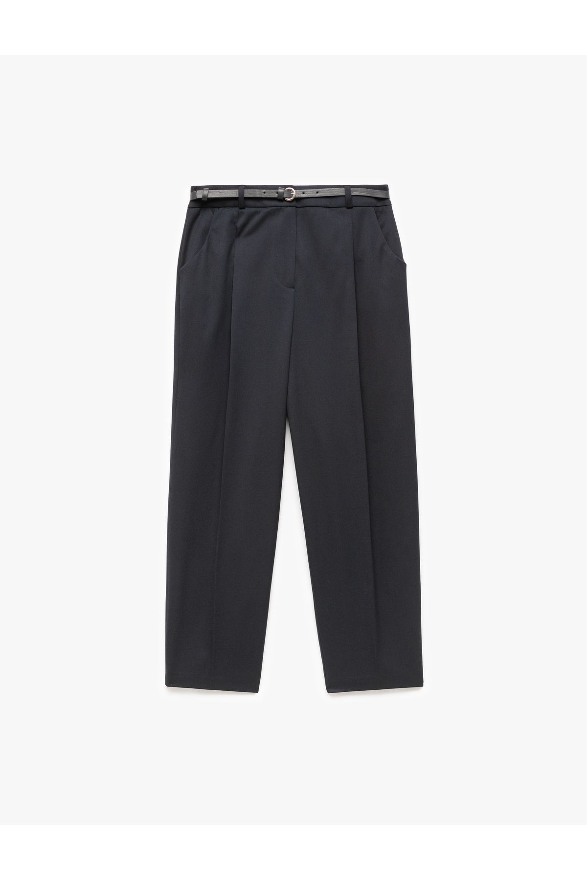 Koton-High Waist Oversize Cigarette Pants with Belt and Pockets 3