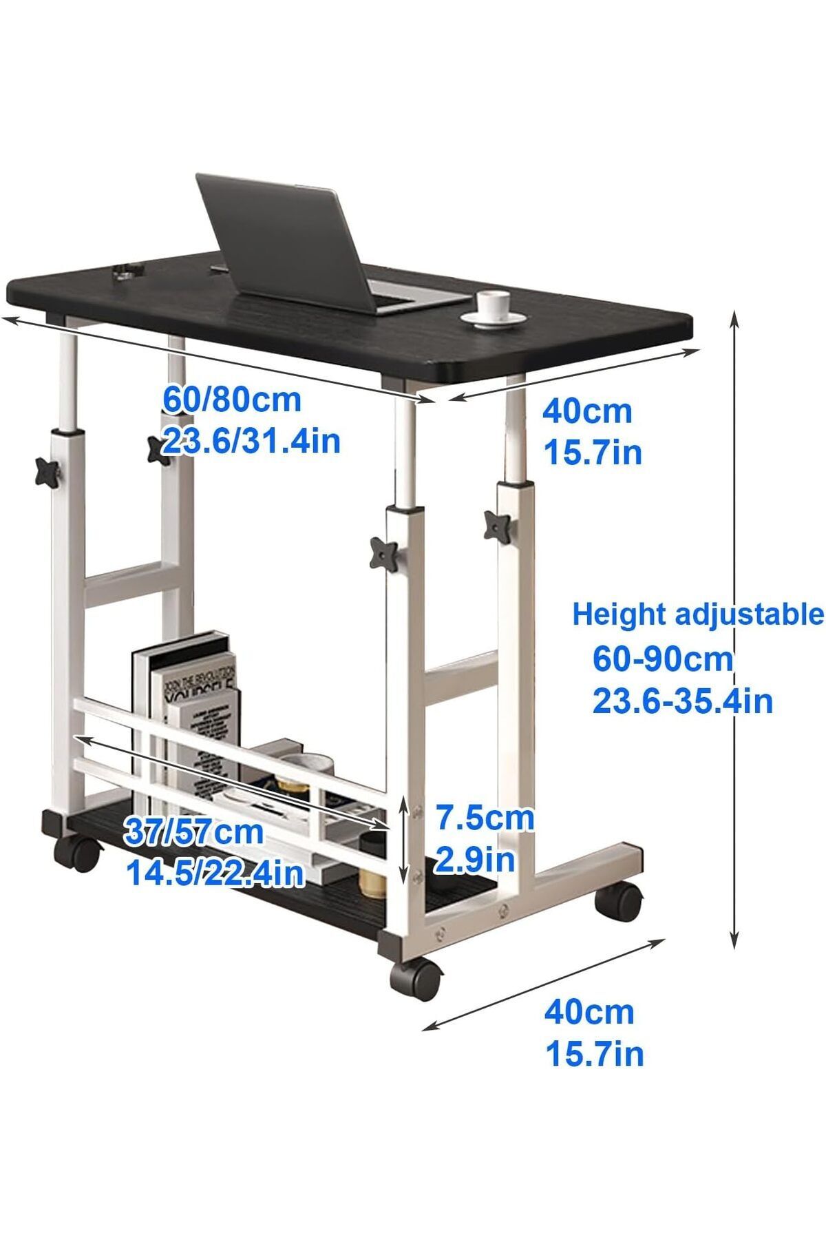 Generic-Adjustable Height Desk with Wheels and Storage Rack - Mobile Stand Up Desk for Small Spaces, Rolling 5
