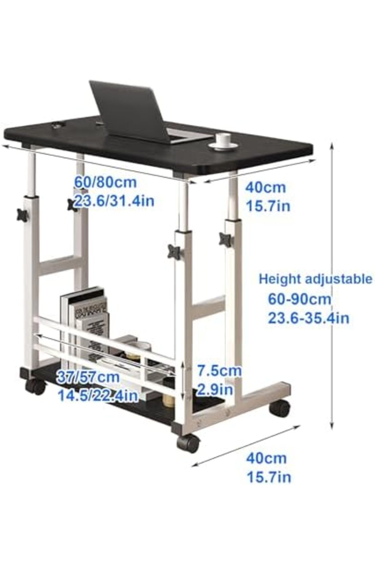 Generic-Adjustable Height Desk with Wheels and Storage Rack - Mobile Stand Up Desk for Small Spaces, Rolling 6