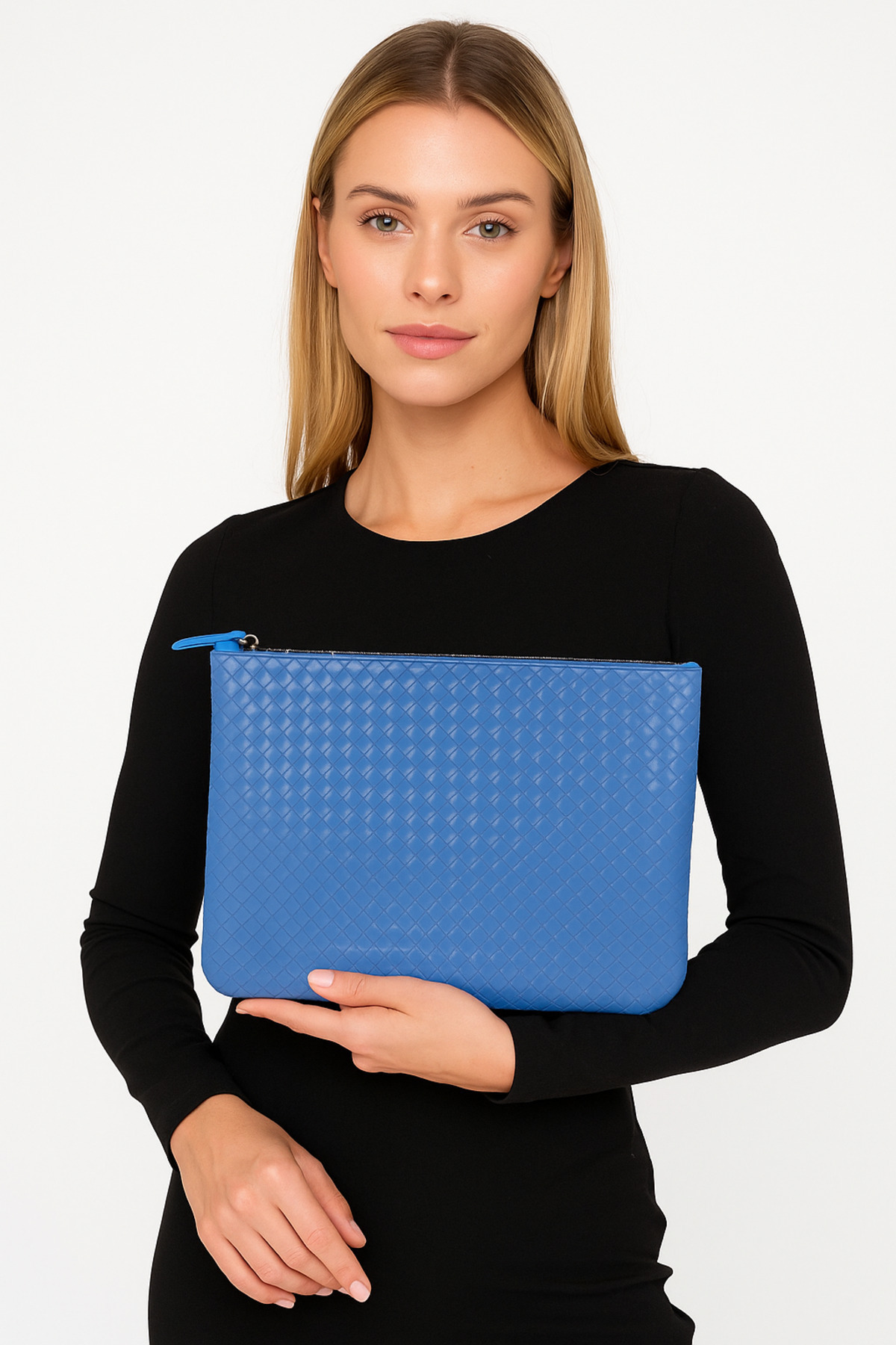 lizy's Hasır Mavi Desen Dokuma Kabartmalı Clutch Portföy El Çantası