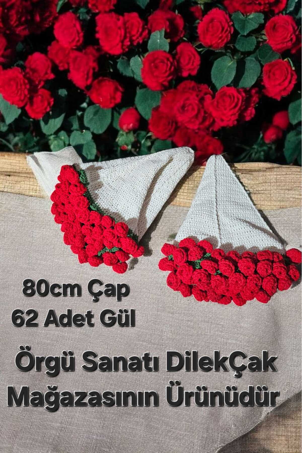 Örgü Sanatı DilekÇak Buket Battaniye Çiçek Buketi 80 Cm Çap 62 Güllü Tv Battaniye Koltuk Şalı Hediyelik Bebek Battaniye