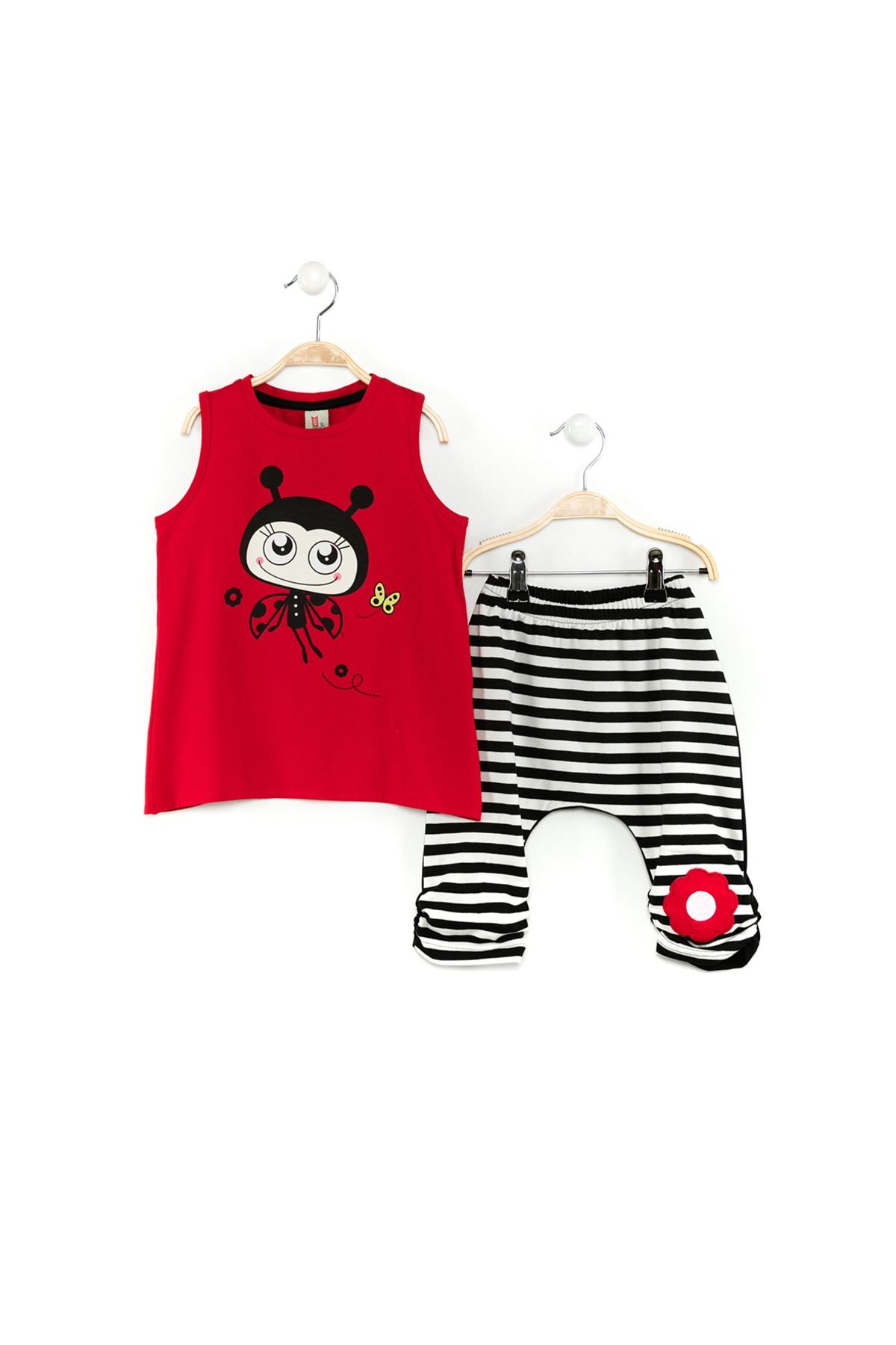 Denokids-Rotes Marienkäfer-gestreiftes Mädchen-Sommer-T-Shirt-Capri-Shorts-Set 3