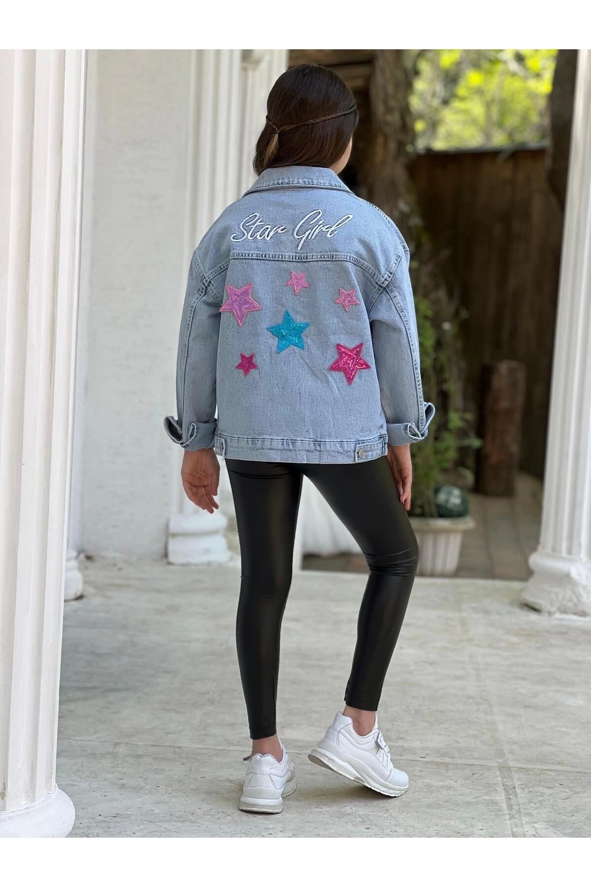 DUDOR KİDS  Kız Çocuk Yıldız Pul Payet Işlemeli Kot Ceket-jeans Ceket/kot Mont-jeans Mont - Görsel 6