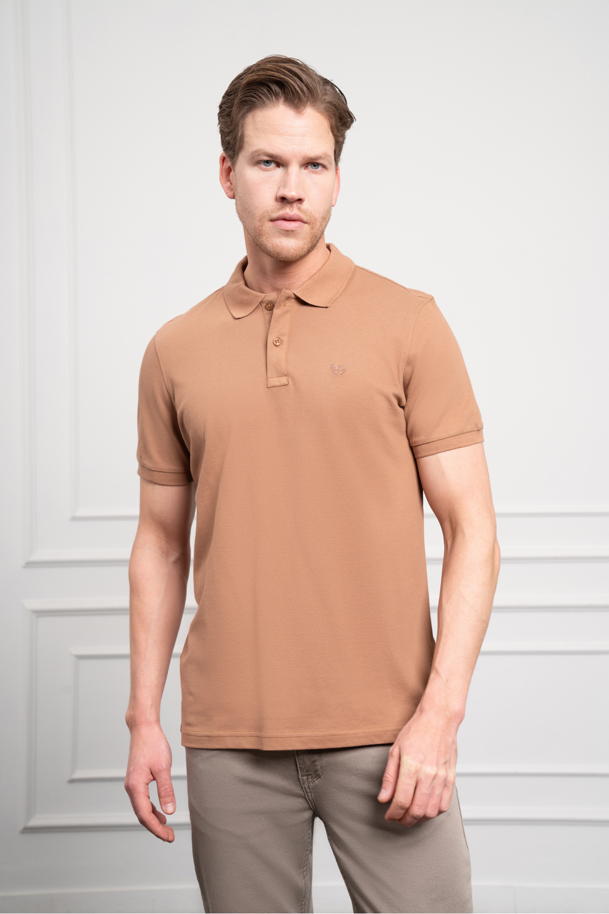 Morven-Men's Mink Basic Polo Neck Dynamic Fit T-Shirt 3