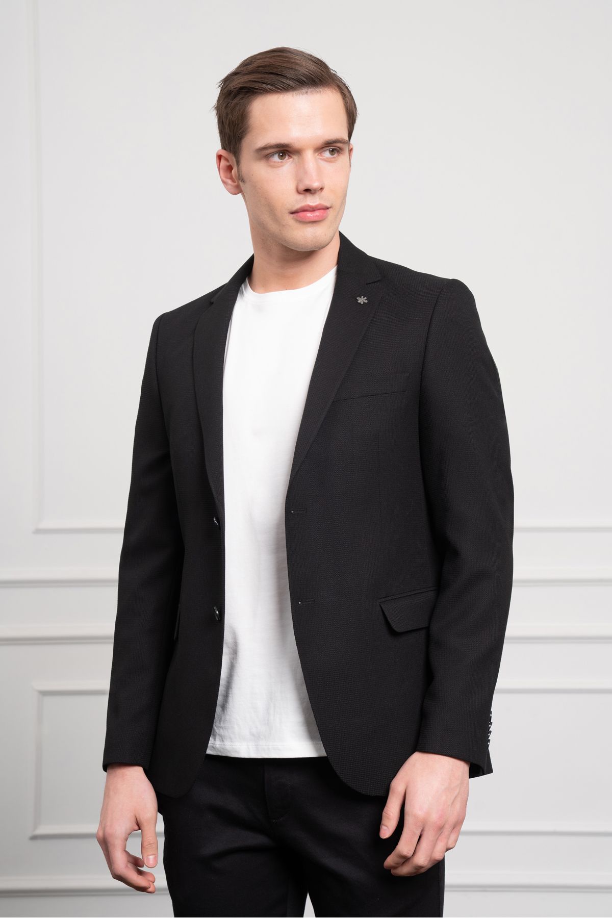 Morven-Мъжко черно яке Slim Fit с моно яка 3