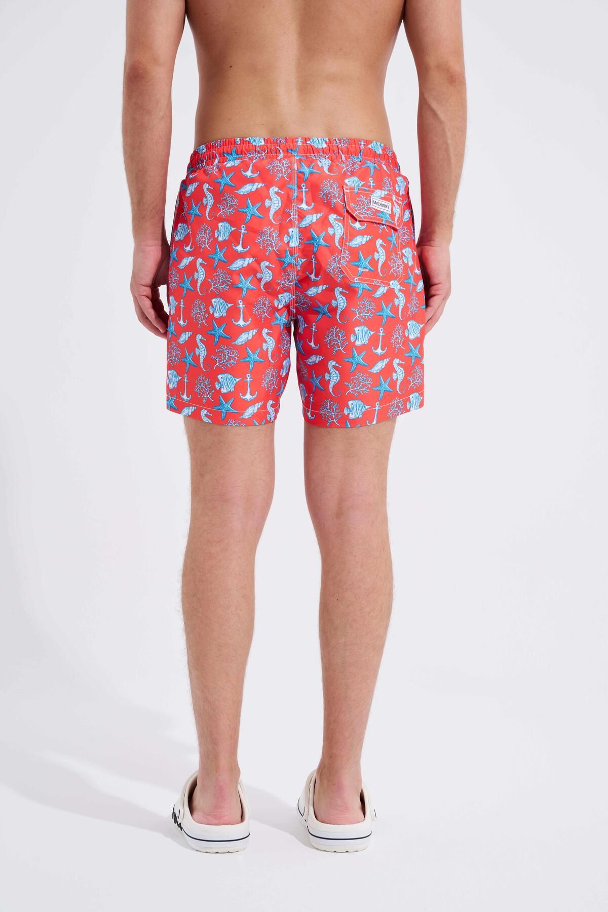 Machinist-Men's Printed Red Crautures Sea Shorts 5