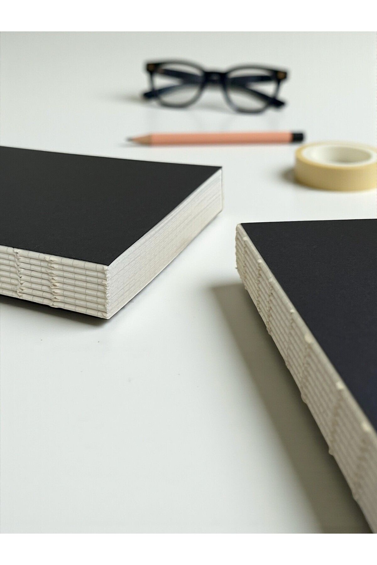 Fark Tanıtım-Special Design Black Covered A5 Enzo Checkered Notebook - 180 Degree Openable, 100% Handcrafted 3