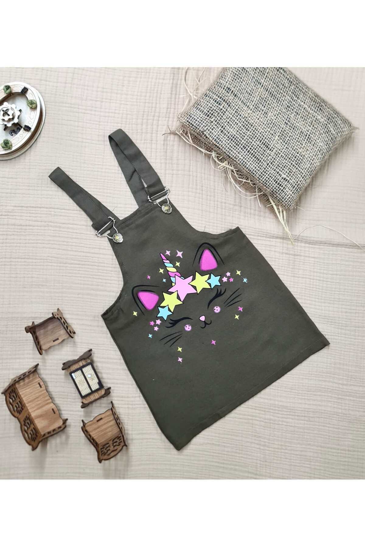 minikiss Kedicik Baskılı Gabardin Kumaş Ayarlı Askılı Kız Çocuk Jile Elbise fotoğrafı 2 (önizleme)