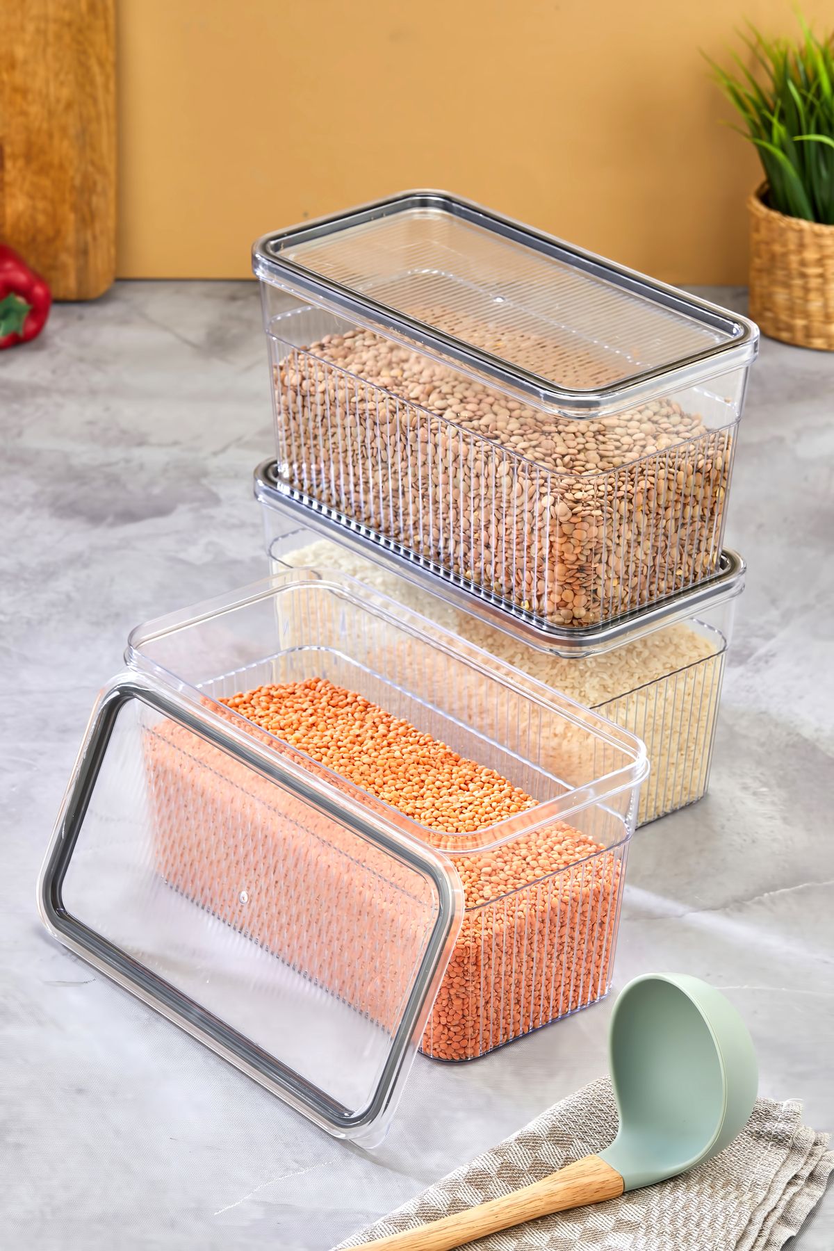 Espas Home-3 Piece Storage Container Set with Gaskets and Leak-Proof Lids – Refrigerator and Dry Food Compatible 3X3600 ml 5