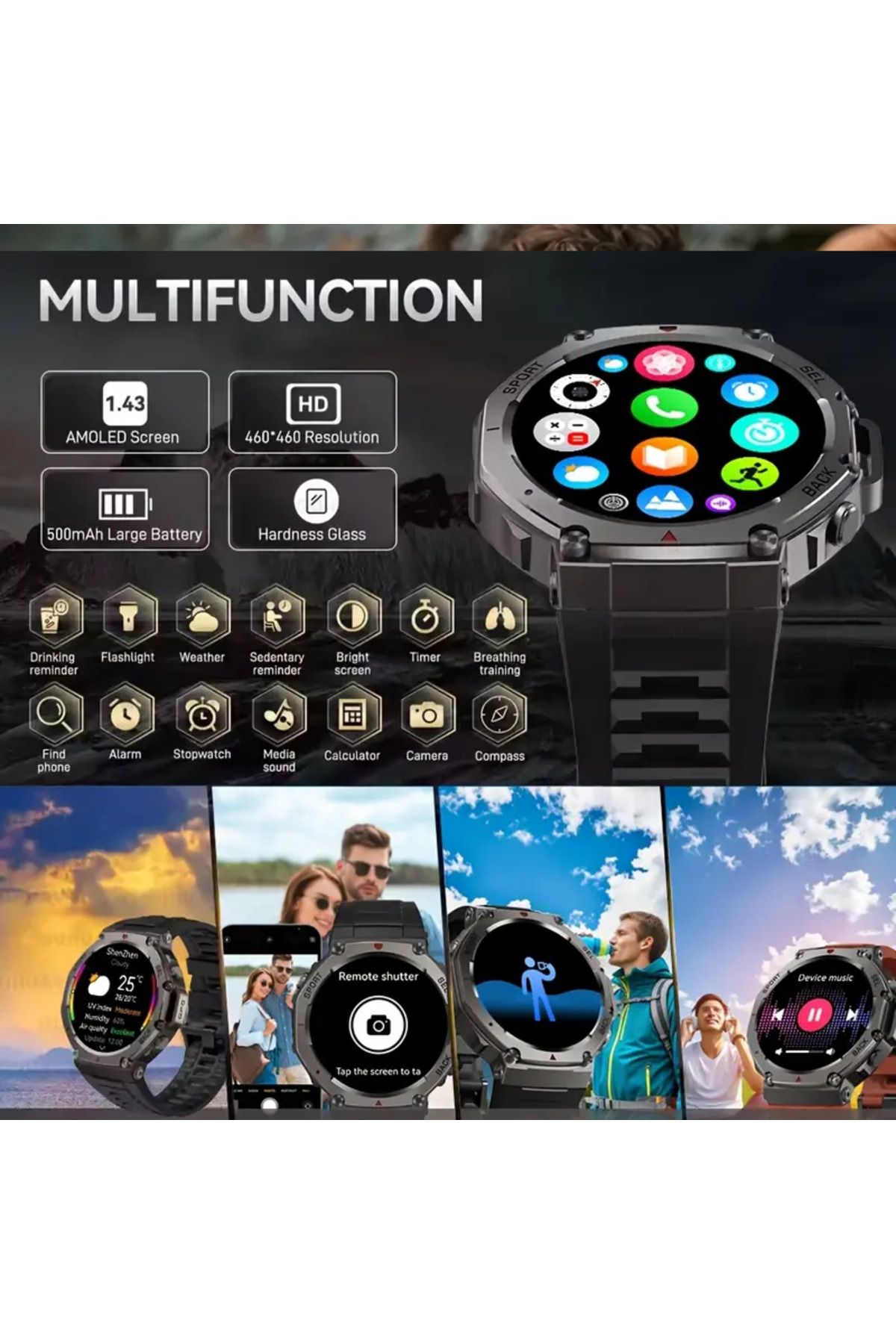 OEM-Ceas inteligent BSG TECH, ecran AMOLED 1.43'', GPS, ritm cardiac, SpO2, compatibil cu Android/iOS 4