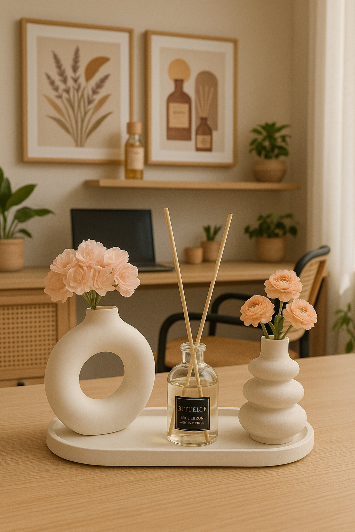 VANTES Decorative Vase Room Fragrance Set 3-Piece Object-Trinket-Room Fragrance Japanese Cherry (Flower Not Included)