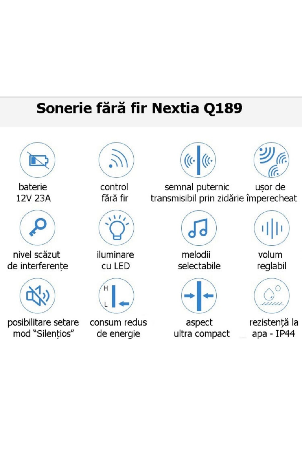 Nextia-Wireless Doorbell Q189-2, 52 chimes, 110 dB, 200 m, IP44. black 6