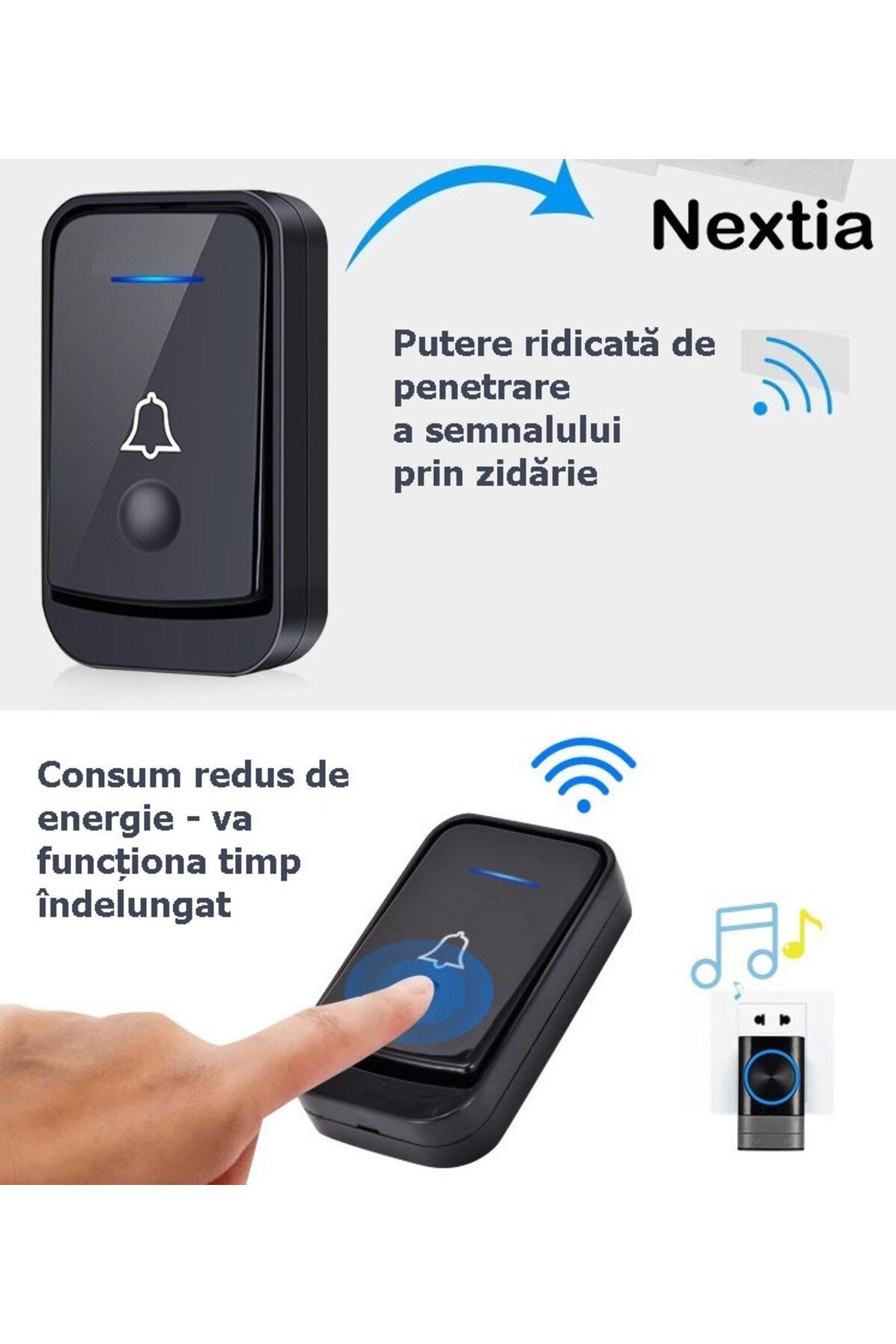 Nextia-Wireless Doorbell Q189-2, 52 chimes, 110 dB, 200 m, IP44. black 5