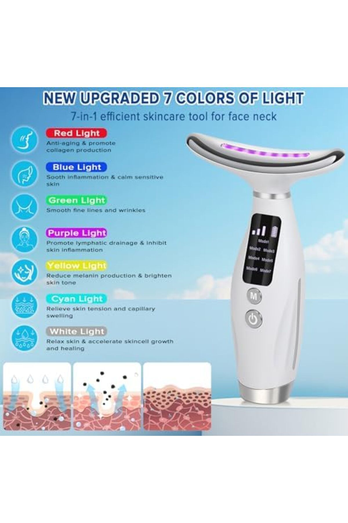 Bonjour-Neck Face Massager, Necomi Face Sculpting Tool Multi-Function Face Massager with 7 Color Modes, 45± 4