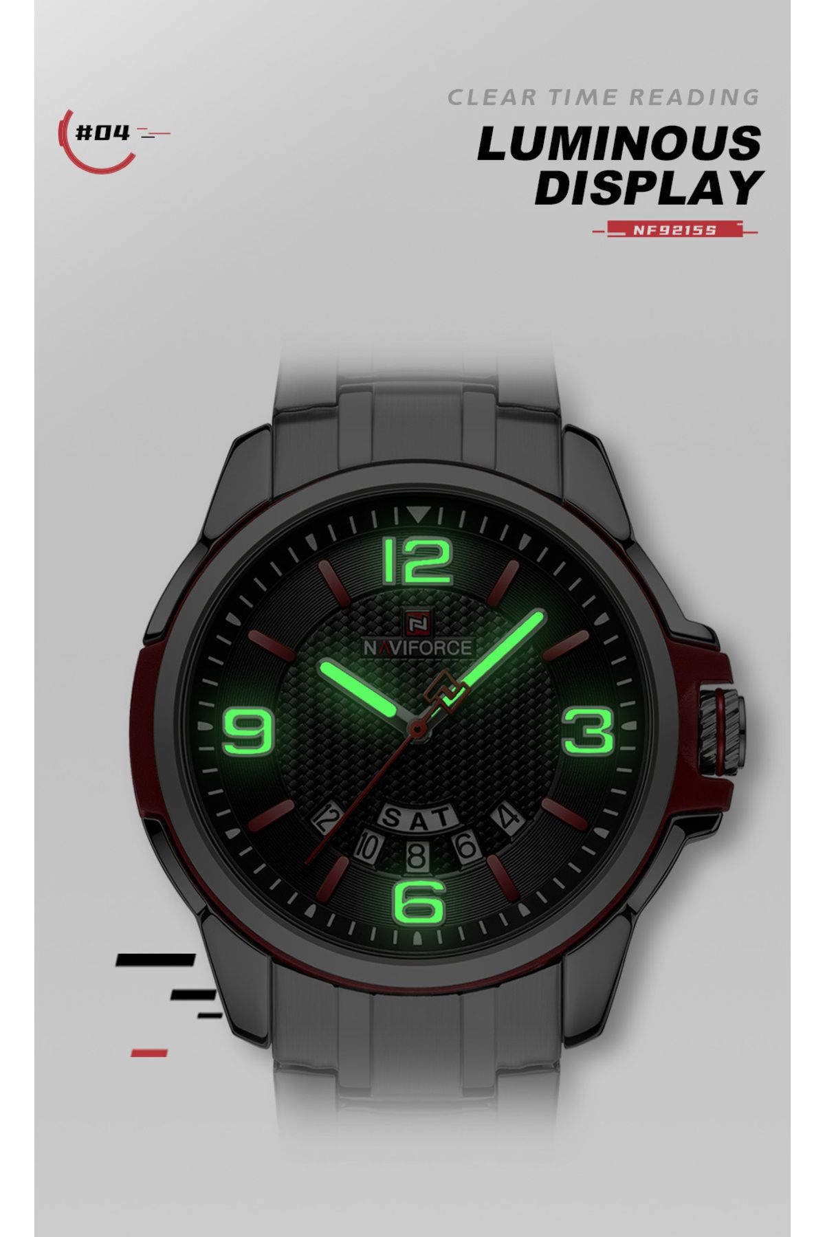 Naviforce-Mens Black Dial Stainless Steel Strap Watch Analog Quartz Waterproof with Day and Date Display 6